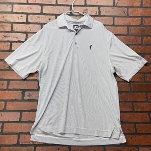 Footjoy Men's L Black White Striped Golf Polo Spanish Bay Embroidered FJ Pebble